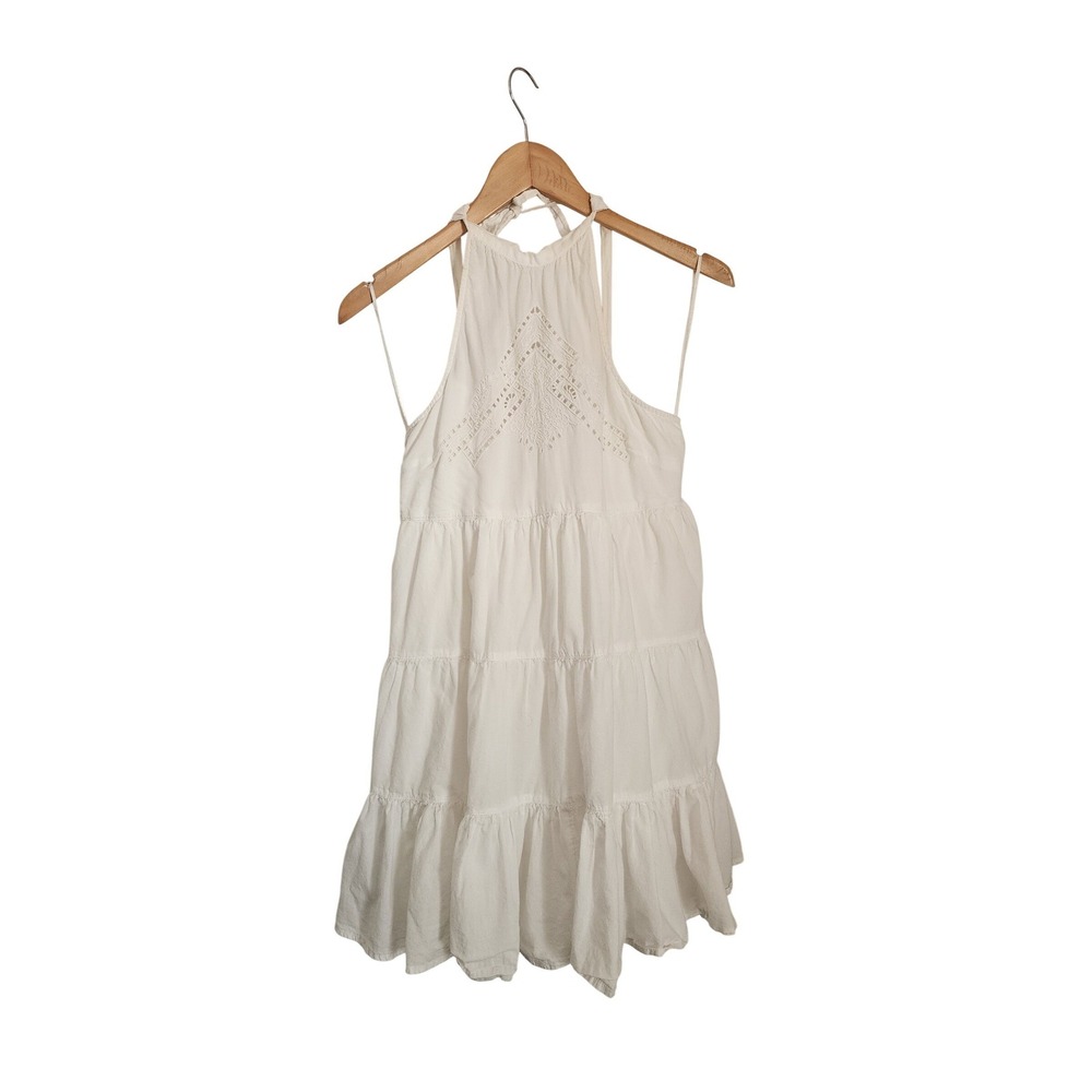 Urban Outfitters White Halter Mini Dress S Eyelet Embroidery Tiered‎ Boho